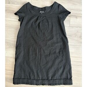 ZSA ZSA black linen shift dress with a pleated hem  Sz M